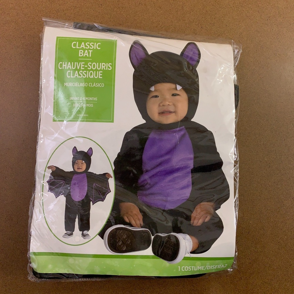 Party City Baby Size 0-6 Months 2 Piece Classic Bat Halloween Costume NWT